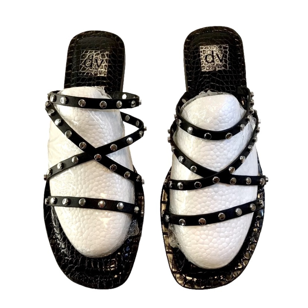 Dolce Vita Jaster Women’s Black with Silver Studs Strappy Flat Sandals Size 10